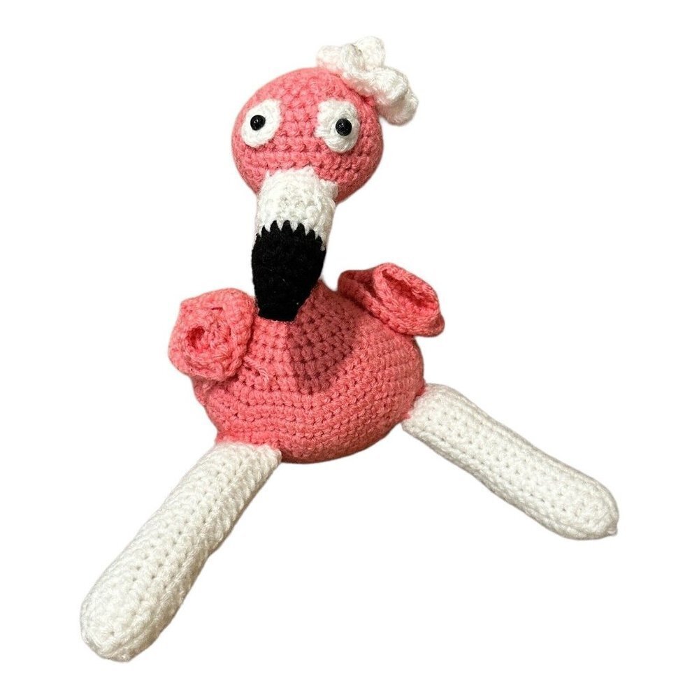 Pink Flamingo Handmade Stuffed Toy 13 Inch‎ Yarn Knit Crochet Bird Doll